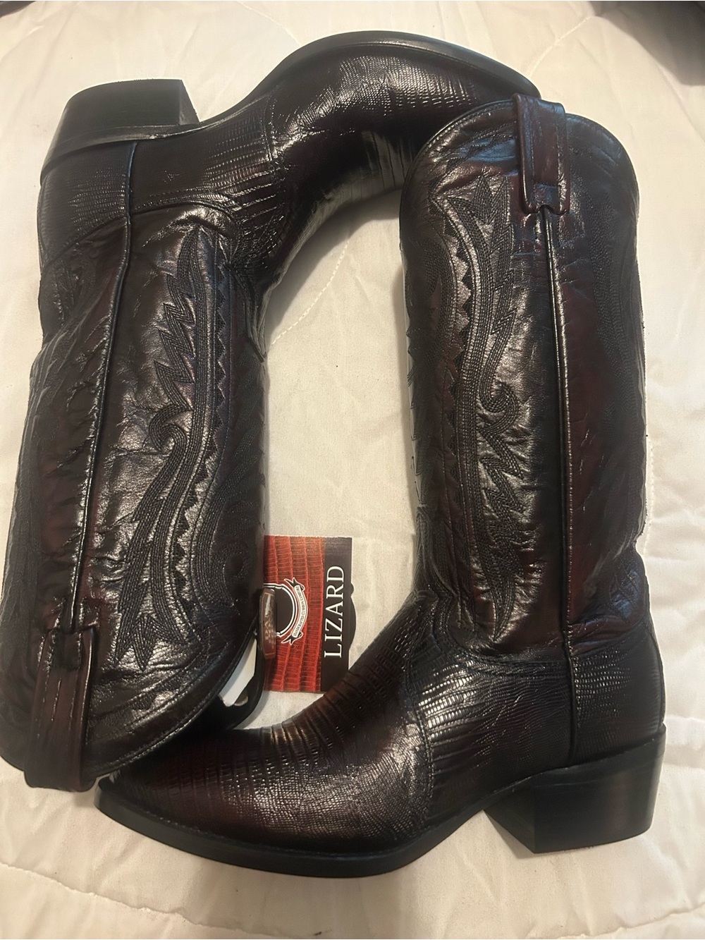 Dan Post Dark Brown Lizard-Texture Western Cowboy Boots
